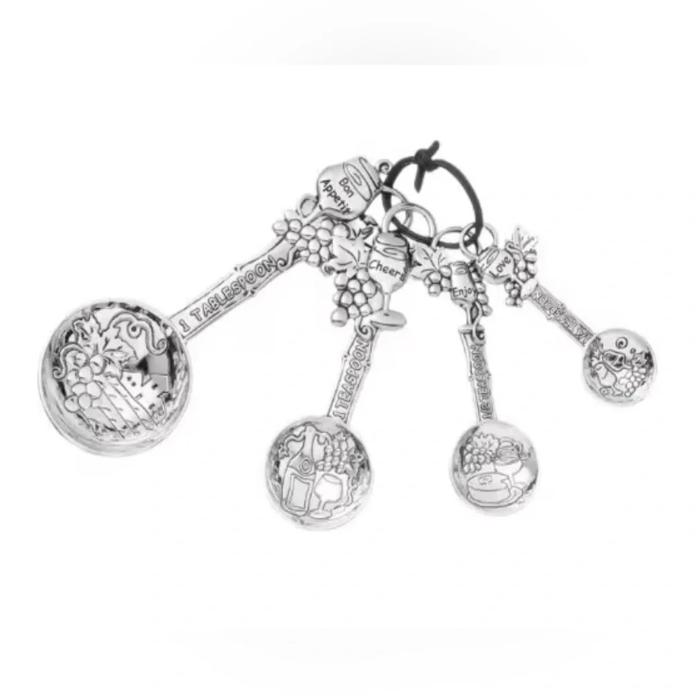 WINE MEASURING SPOONS SET BY GANZ EMBOSSED ZINC ALLOY SEEN ON FOOD NETWORK - Picture 6 of 6